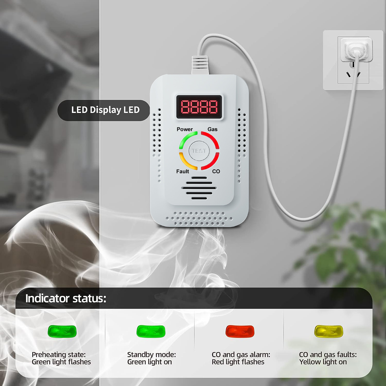 Kitchen Appliances Video - Koolmonoxide CO en aardgasdetectordetector, brandbaar gaslekdetectormonitor